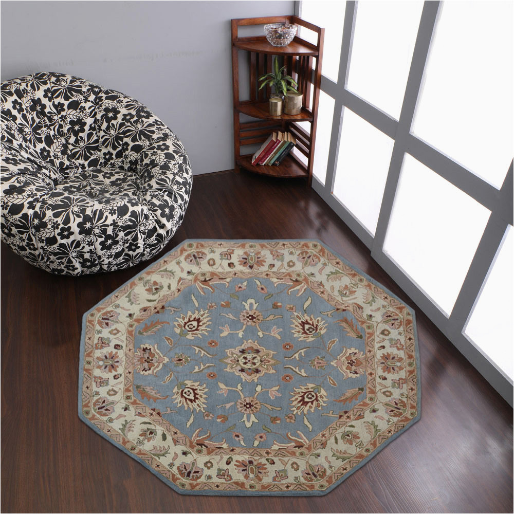 8 Foot Octagon area Rug Rugsotic Carpets Hand Tufted, oriental Wool Octagon area Rug, Blue …