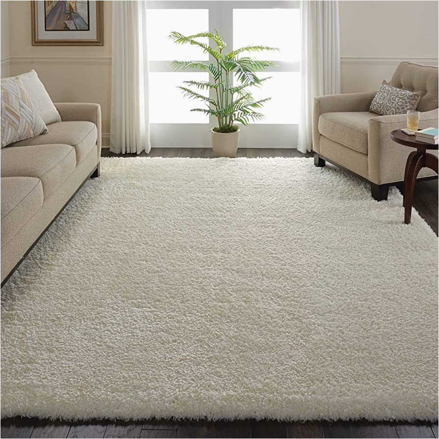 9×12 solid Color area Rugs Nourison Ultra Plush Shag solid Ivory 9′ X 12′ area Rug, Easy Cleaning, Non Shedding, Bed Room, Living Room, Dining Room, Kitchen (9×12)