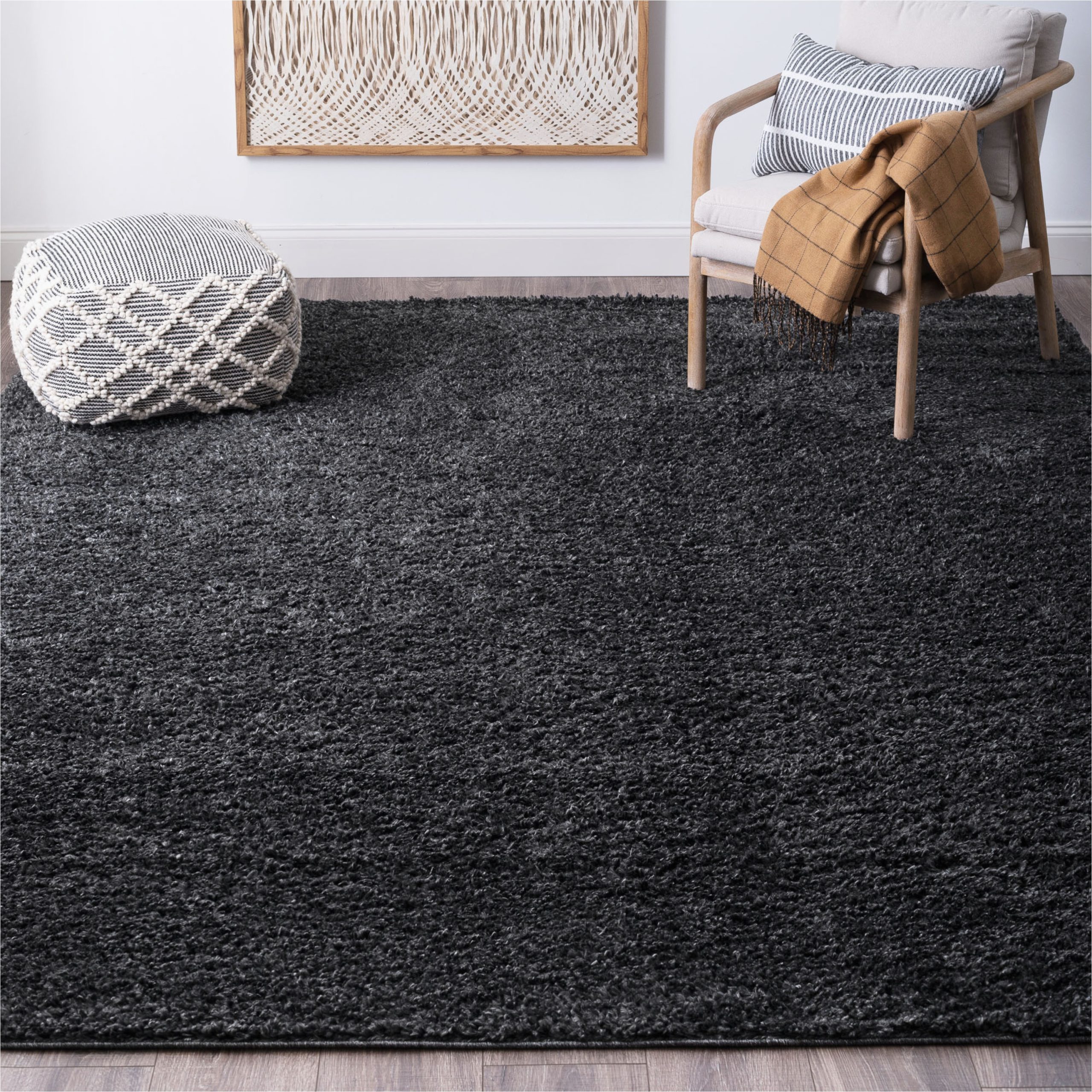 9×12 solid Color area Rugs Transitional 9×12 area Rug Shag Thick (8’9” X 12’2”) solid Color Dark Gray Living Room Easy to Clean
