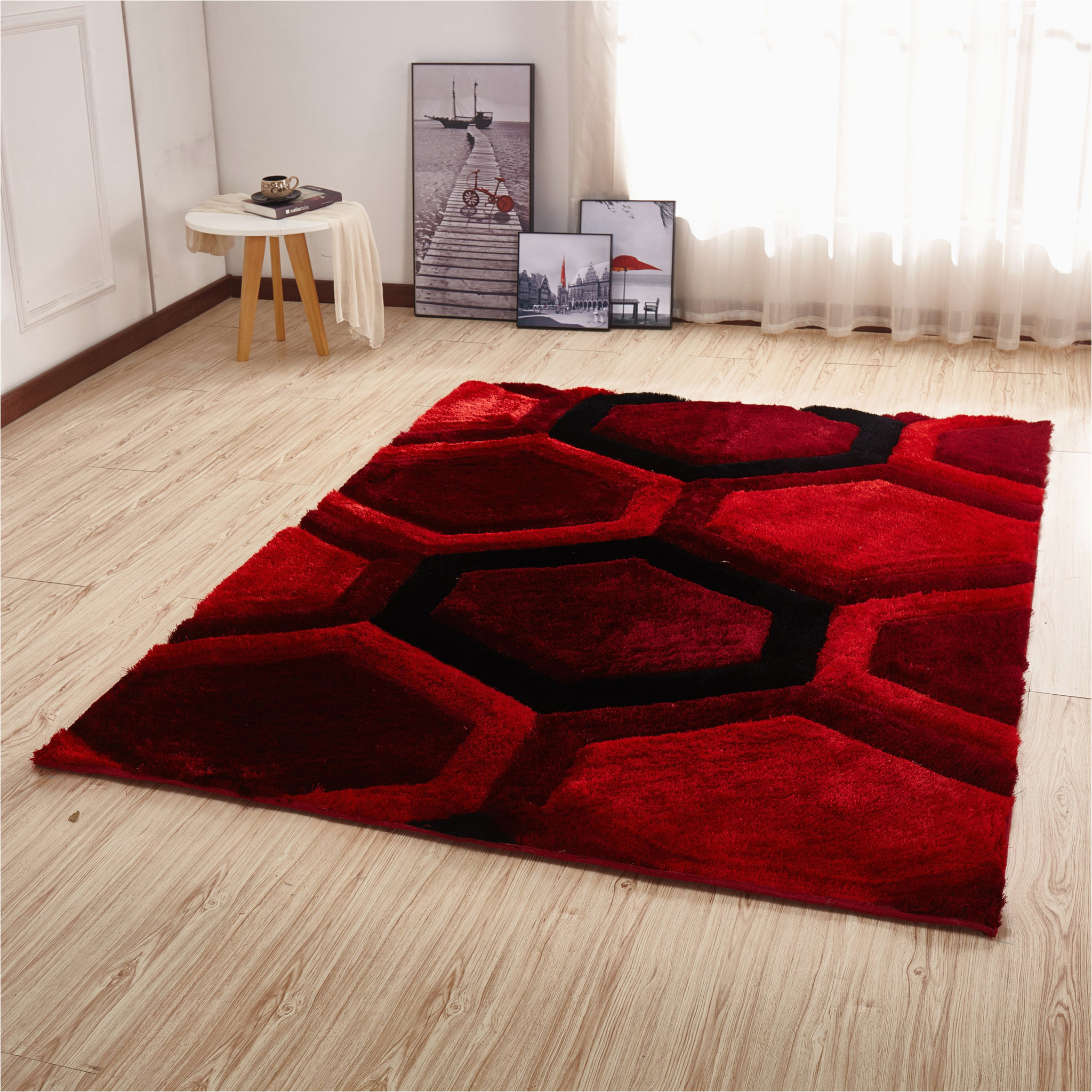 Area Rugs Black and Red Csr2143-5×7, Crown Shag-3d Red/black area Rug by Km Rugs