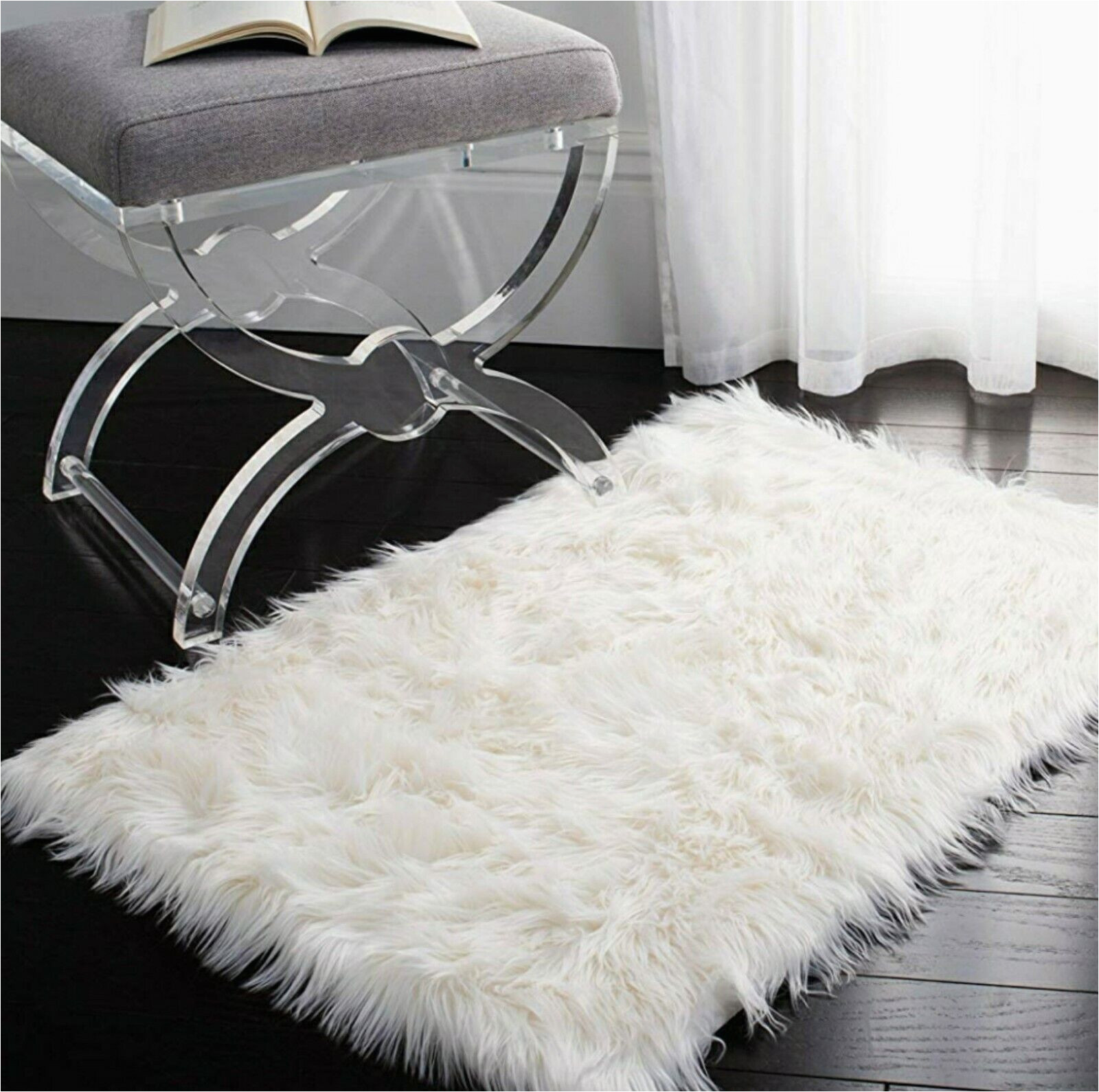 Bilton Hand Tufted Ivory area Rug Faux Sheepskin Fur Rug