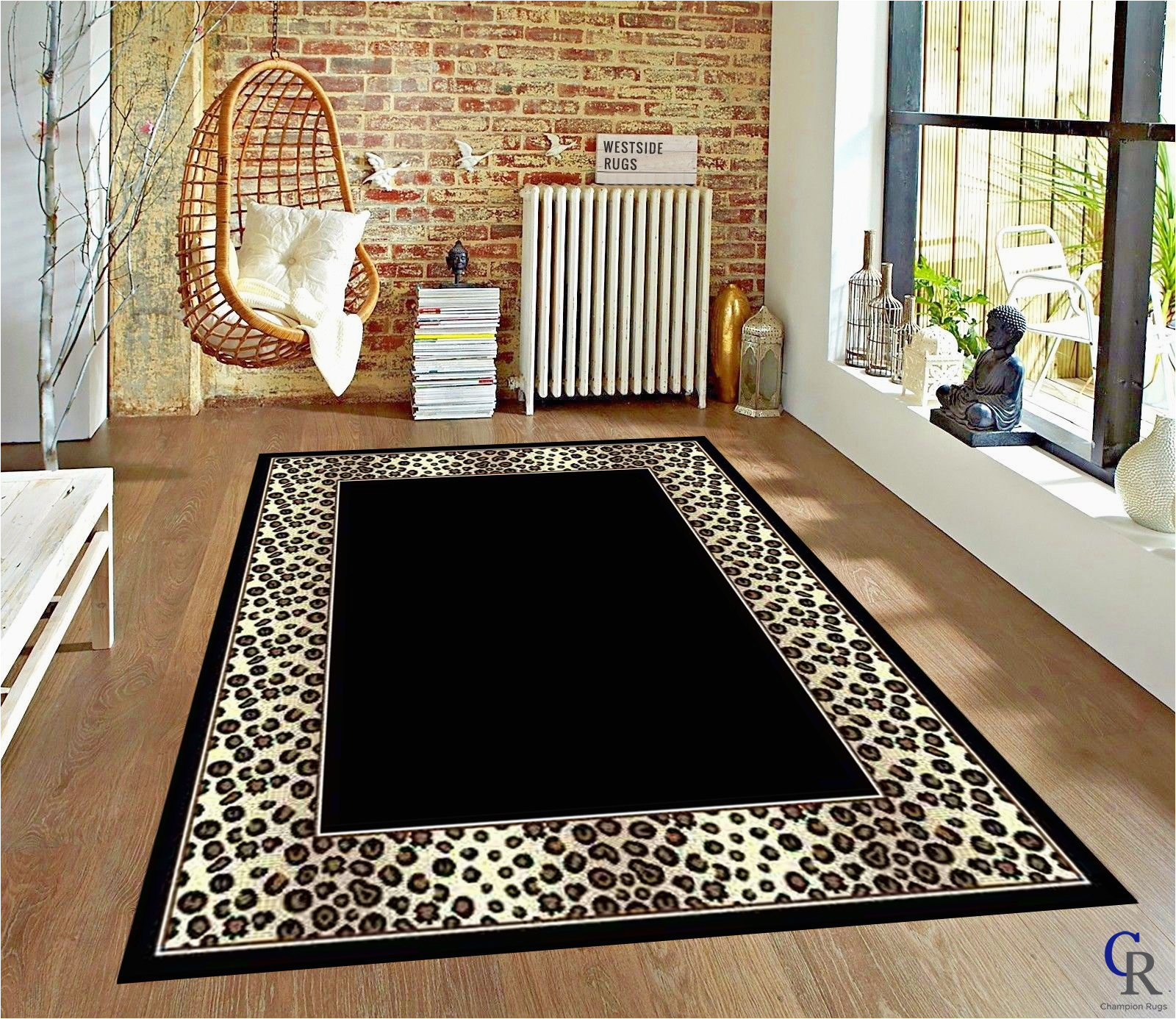 Black area Rug with White Border Leopard Skin Black and White Border area Rug Animal Print Carpet (3′ 11â X 5′ 2â)