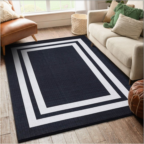 Black area Rug with White Border White Bordered solid Black area Rug for Living Room Rugs – Etsy