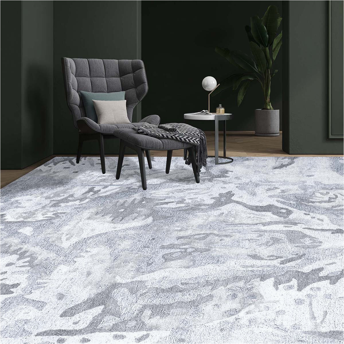 Brantley Hand Tufted Gray area Rug Hand-tufted Abstract area Rug In White/gray/ivory