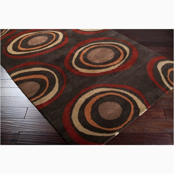 Giannini Abstract Brown Red area Rug Hand-knotted Brown Circles Bakewell Wool Geometric area Rug – 5& …