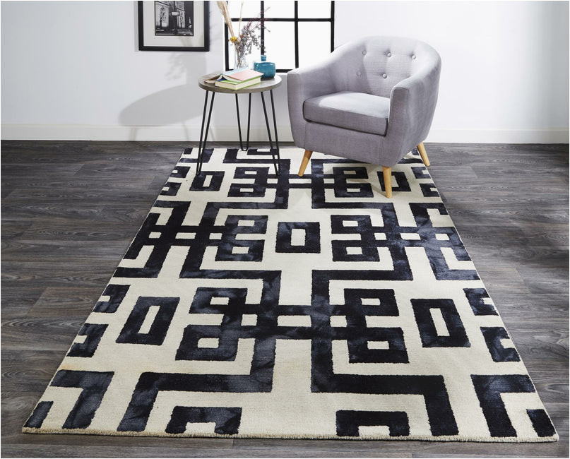 Greek Key area Rug Wool Marengo Patterned Wool Rug, Noir Black Greek Key, 2ft X 3ft area …