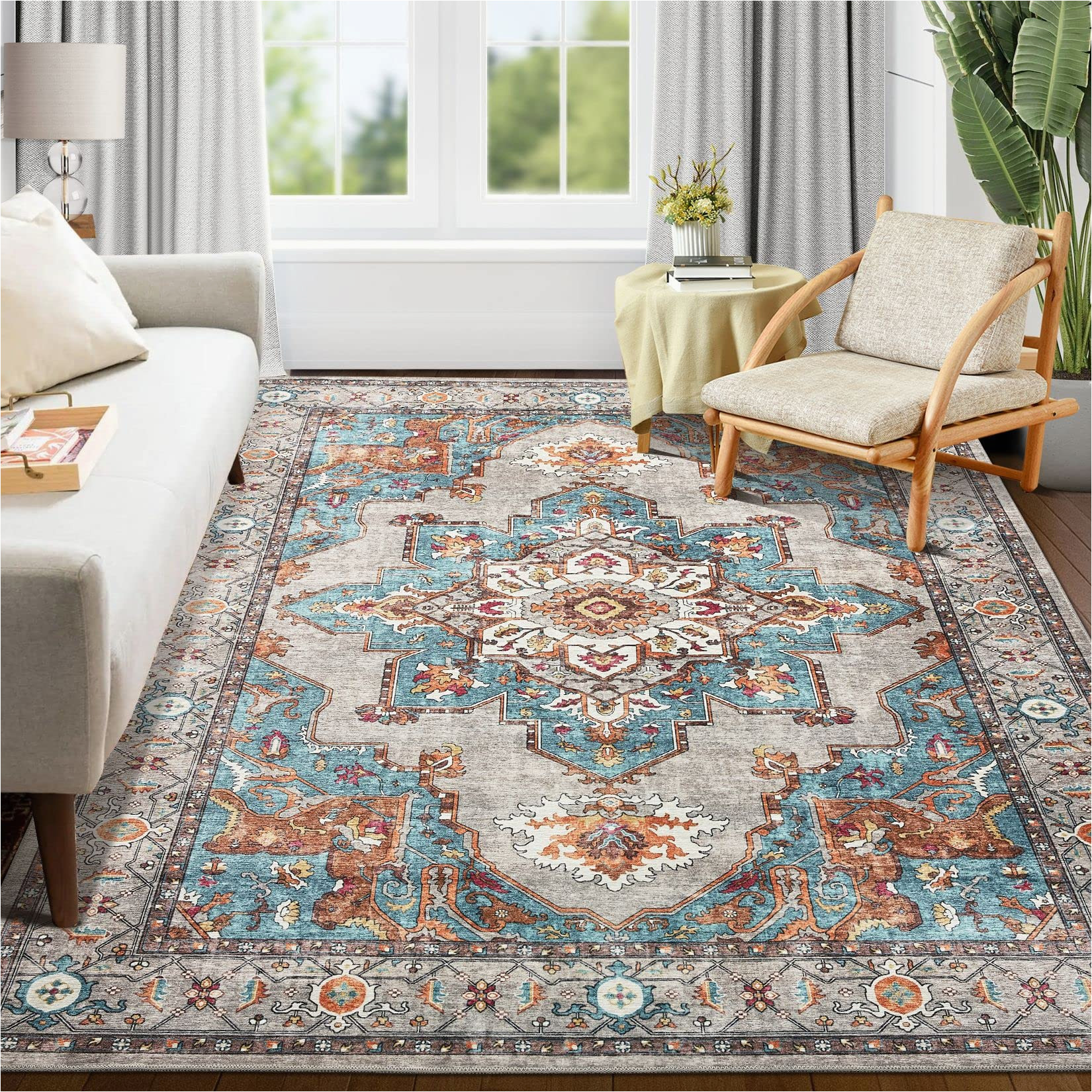 Home Goods area Rugs 8 X 10 area Rug Living Room Rugs: 8×10 Washable Large Carpet Boho oriental Persian Distressed Bohemian Non-slip area Rugs for Dining Room Farmhouse Bedroom …