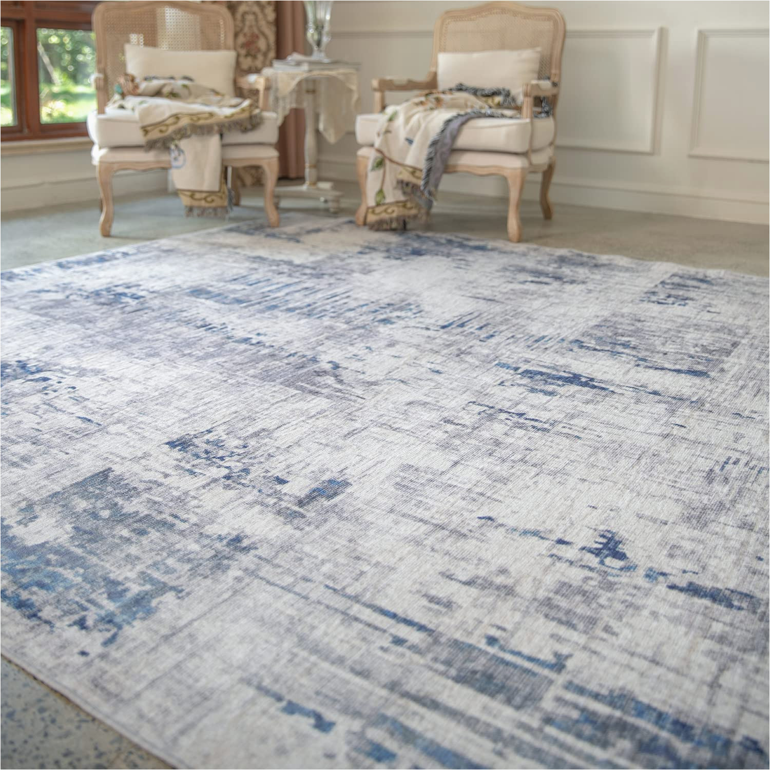 Home Goods area Rugs 8 X 10 Resare Modern Abstract area Rugs 8×10 Distressed Rug Machine Washable, Ideal Home Decor, Navy