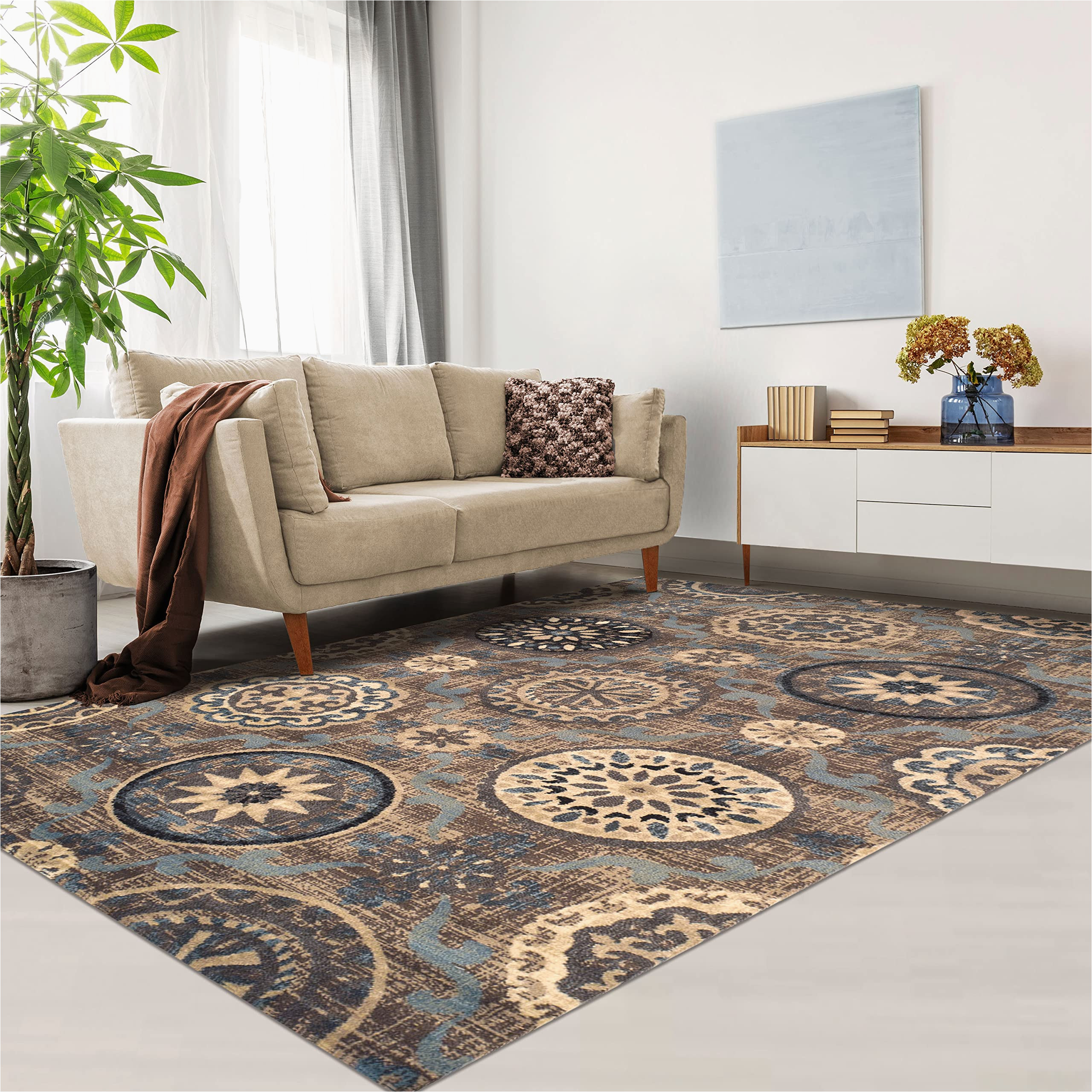 Home Goods area Rugs 8 X 10 Superior Indoor Large area Rug with Jute Backing, Boho Farmhouse Carpet for Home Decor, Perfect for Hardwood Floors, Living Room, Bedroom, Dining …