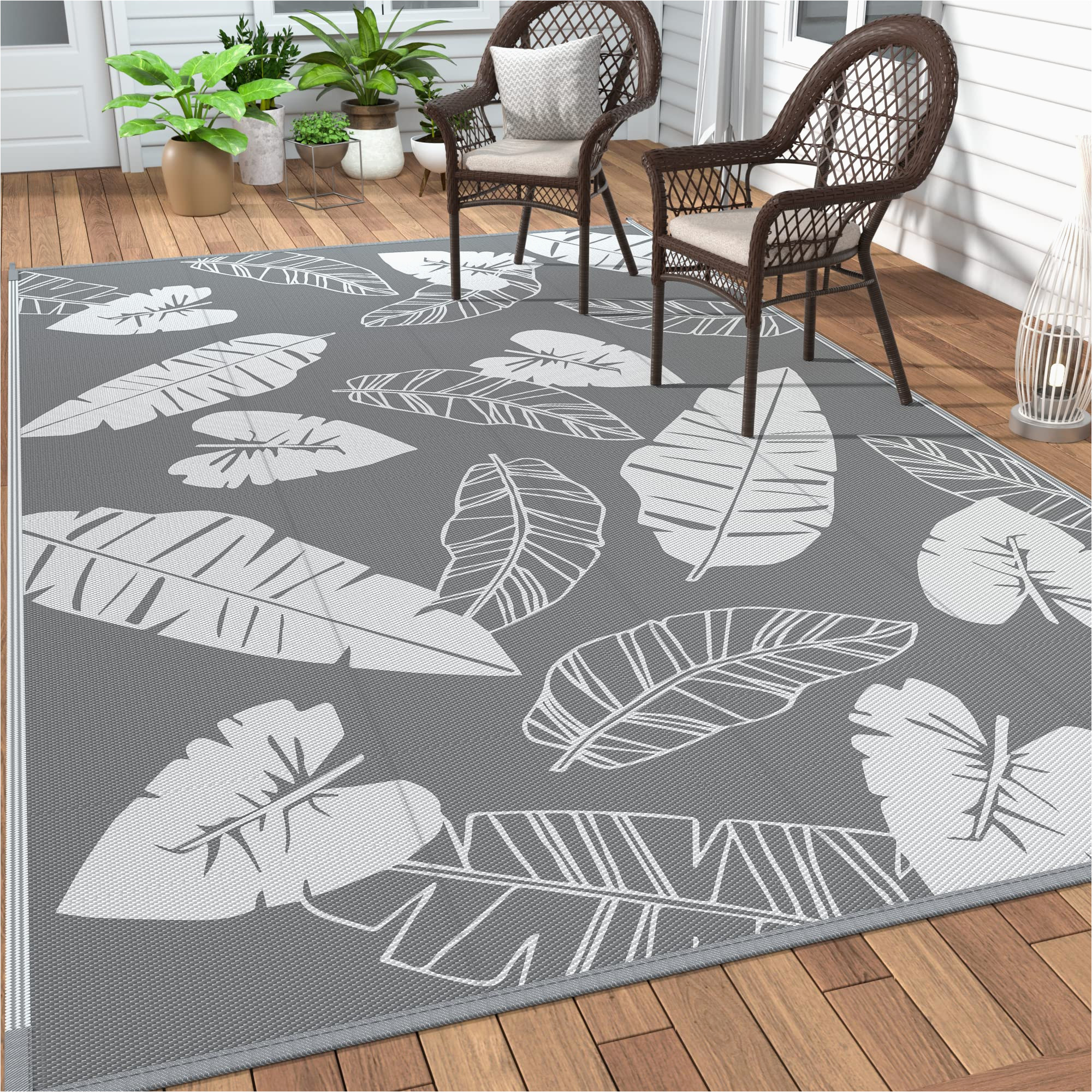 Indoor Outdoor area Rugs 9 X 12 Genimo Outdoor Rugs 9’x12′ for Patios Clearance, Reversible Tropical Outdoor Decor area Rugs, Plastic Straw Waterproof Carpet, Camping Mat, Rv, Porch, …