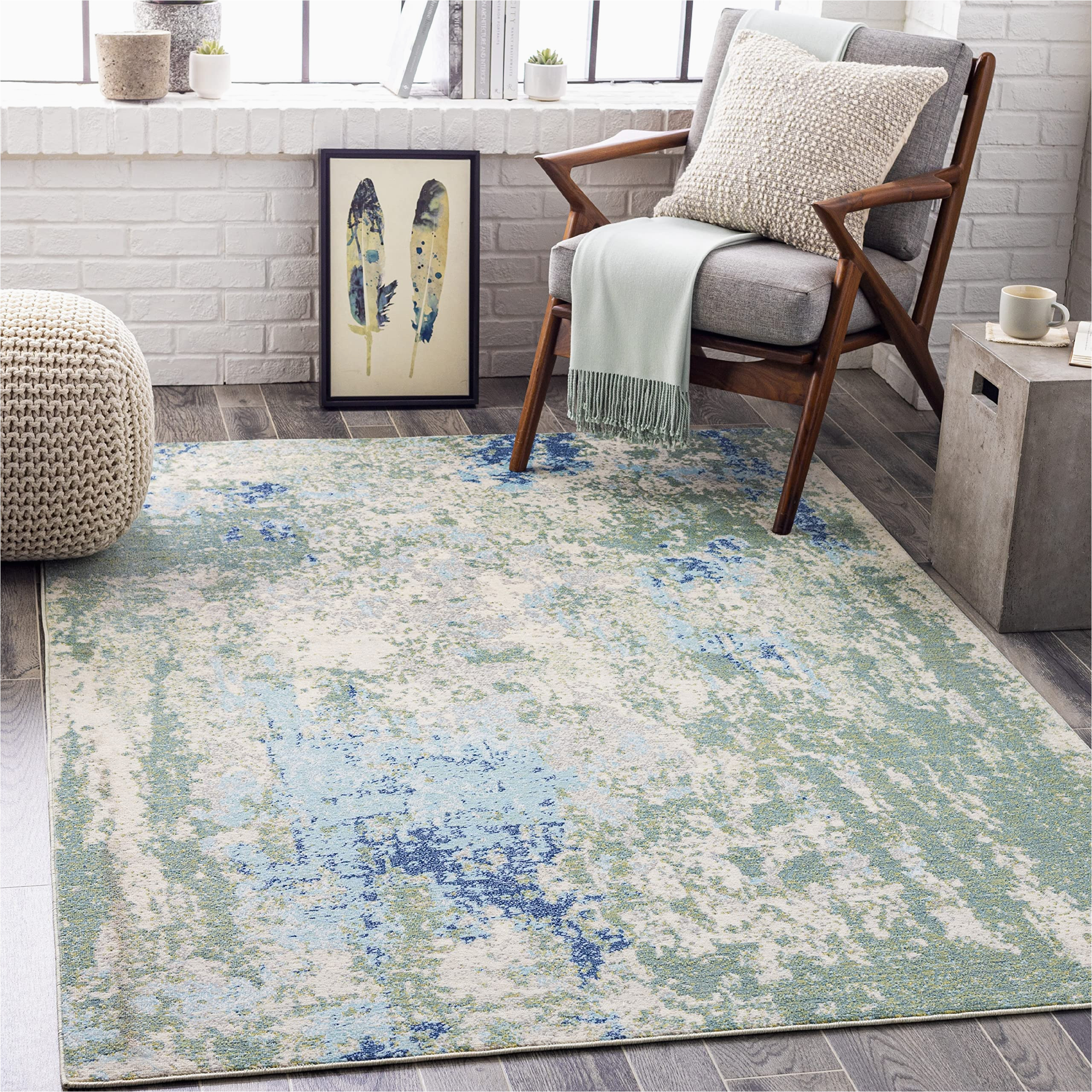 Indoor Outdoor area Rugs 9 X 12 Mark&day area Rugs, 9×12 Bakkeveen Modern Navy Indoor/outdoor area Rug, Green Blue Cream Carpet for Living Room, Bedroom or Kitchen (8’10” X 12′)