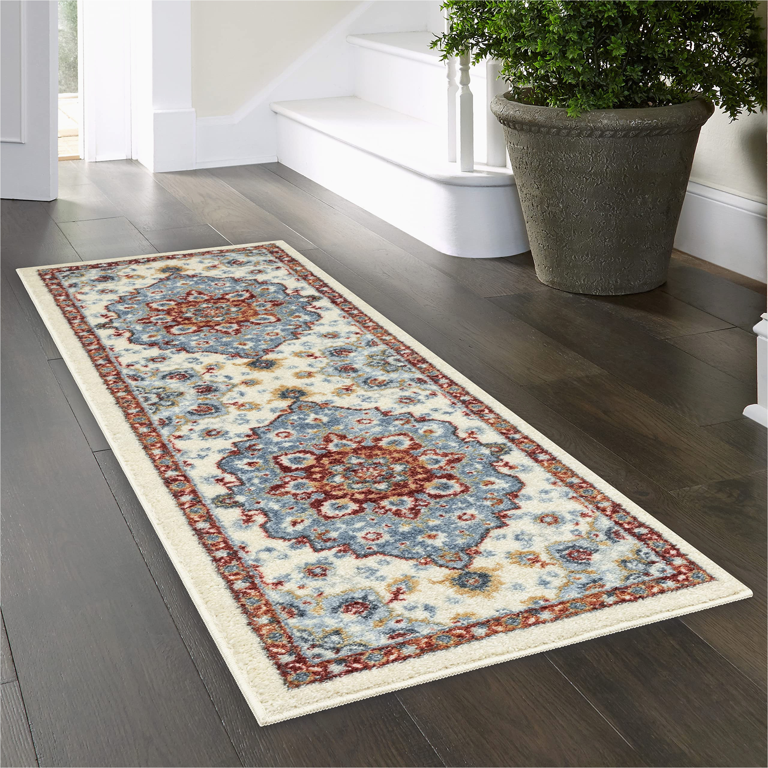 Maples Rugs Medallion area Rug Maples Rugs Stina Vintage Medallion Hallway Entryway Runner Non Skid Runner Rug [made In Usa], Blue/red, 2′ X 6′