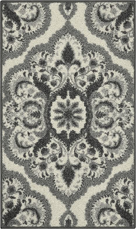 Maples Rugs Medallion area Rug Maples Rugs Vivian Medallion Kitchen Rug, Non-slip 40 X 60 Cm, Grey