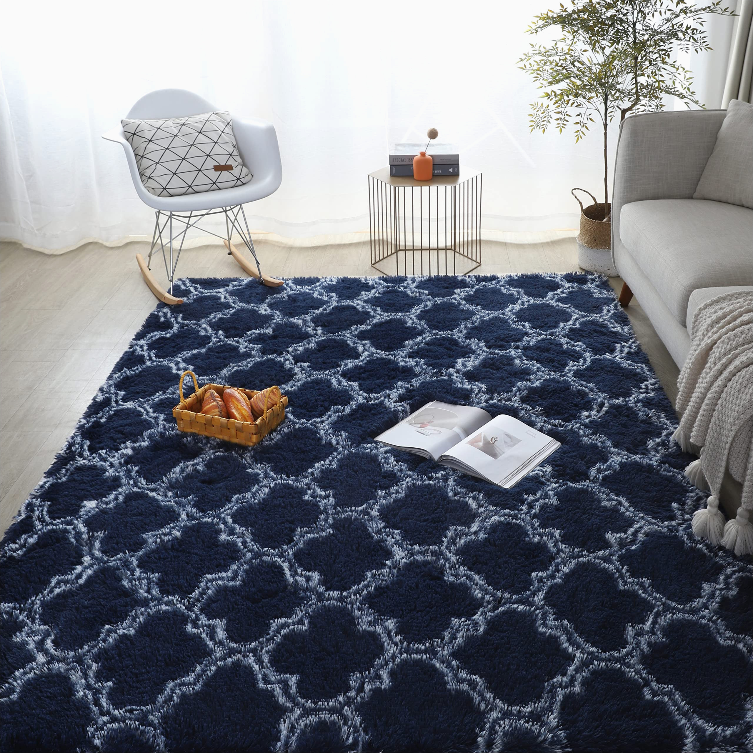 Modern area Rugs 4 X 6 4×6 Feet Navy soft area Rugs for Bedroom Living Room Shag area Rug Modern Indoor Plush Fluffy Carpets, soft and Comfy Carpet, Girls Kids Nursery (4×6 …