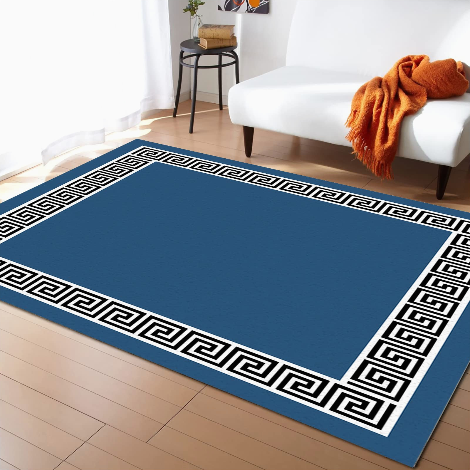 Navy Blue area Rug 4×6 Large Indoor Runner Rug 4′ X 6′, Navy Blue Non-skid Accent area Carpet, Black Modern Geometric Abstract Art Aesthetics Washable area Rug for Kitchen, …