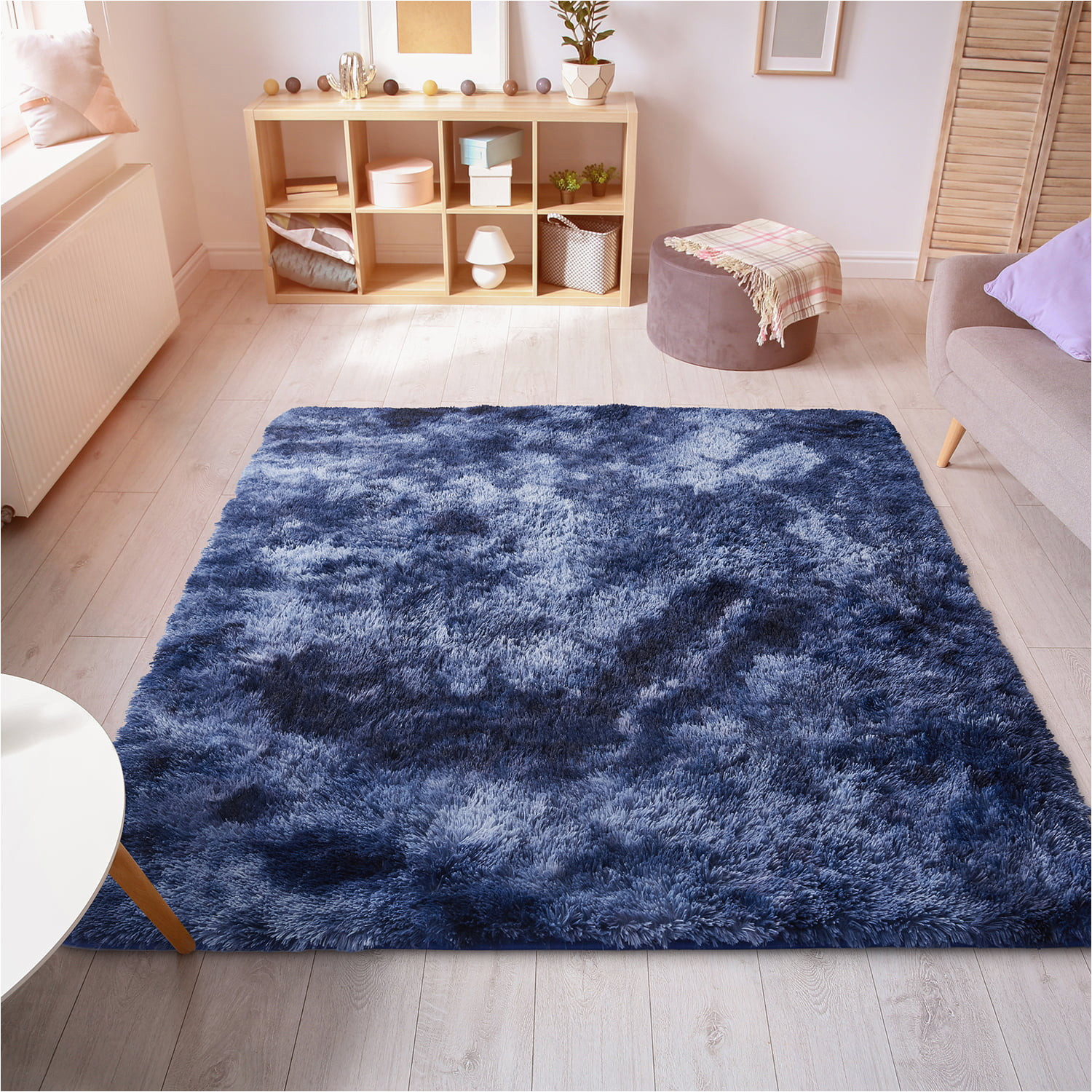 Navy Blue area Rug 4×6 soft Plush Faux Fur area Rug 4×6 Feet, Luxury Modern Rugs Rectangular Fuzzy Carpet for Bedroom, Living Room, Kids Room, Navy