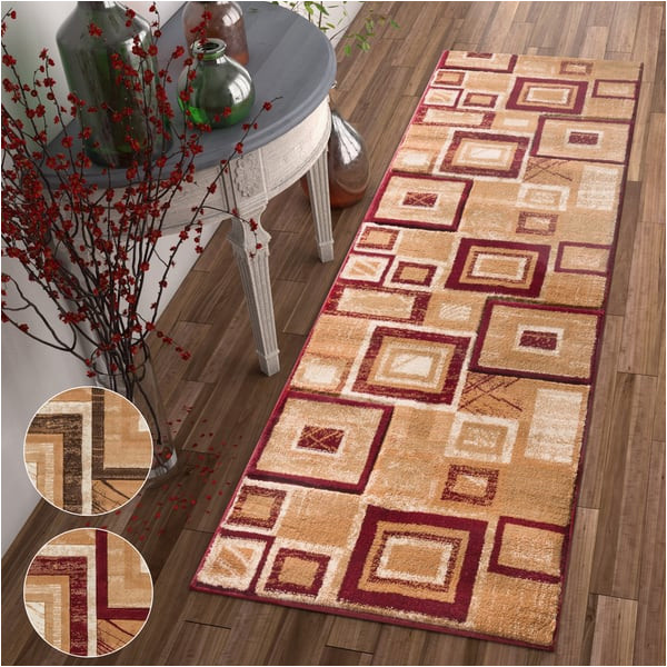 Red Brown Beige area Rug Well Woven Modern Geometric Squares Red Brown Beige Runner Rug …