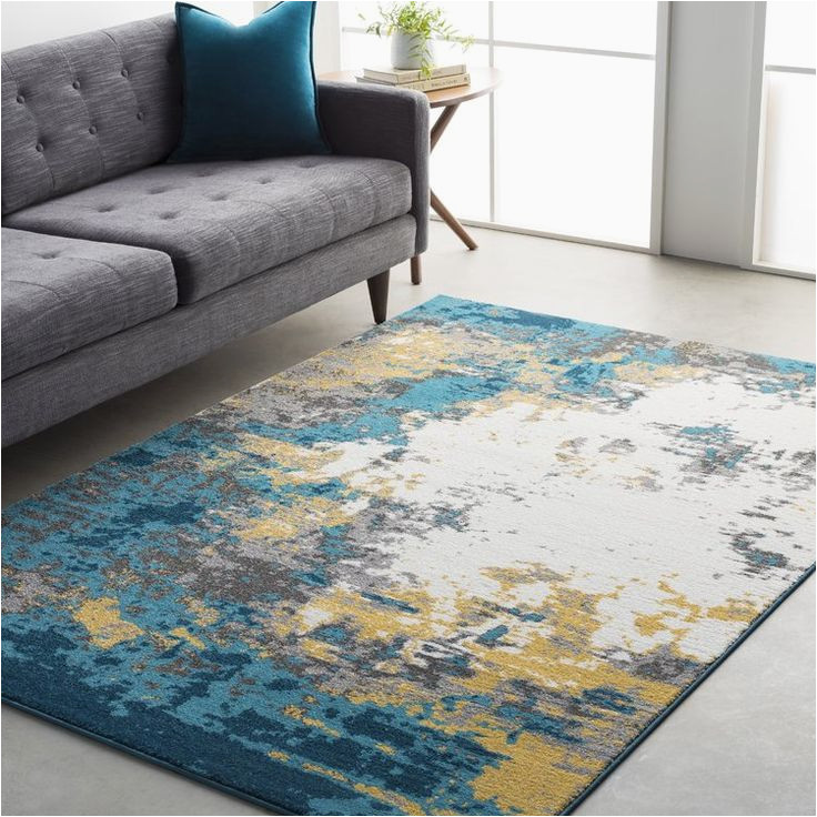 Shuff Aqua Bright Blue area Rug Trent Austin DesignÂ® Kohn Abstract Blue/yellow/beige area Rug …