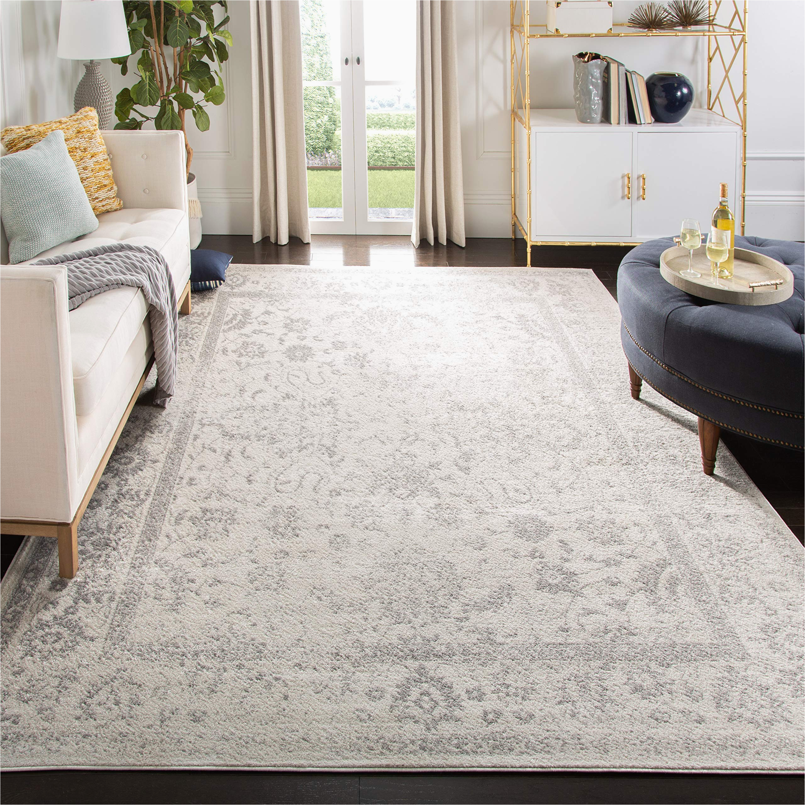 Silver area Rug 6 X 9 Safavieh Adirondack Collection 6′ X 9′ Ivory / Silver Adr109c oriental Distressed Non-shedding Living Room Bedroom Dining Home Office area Rug