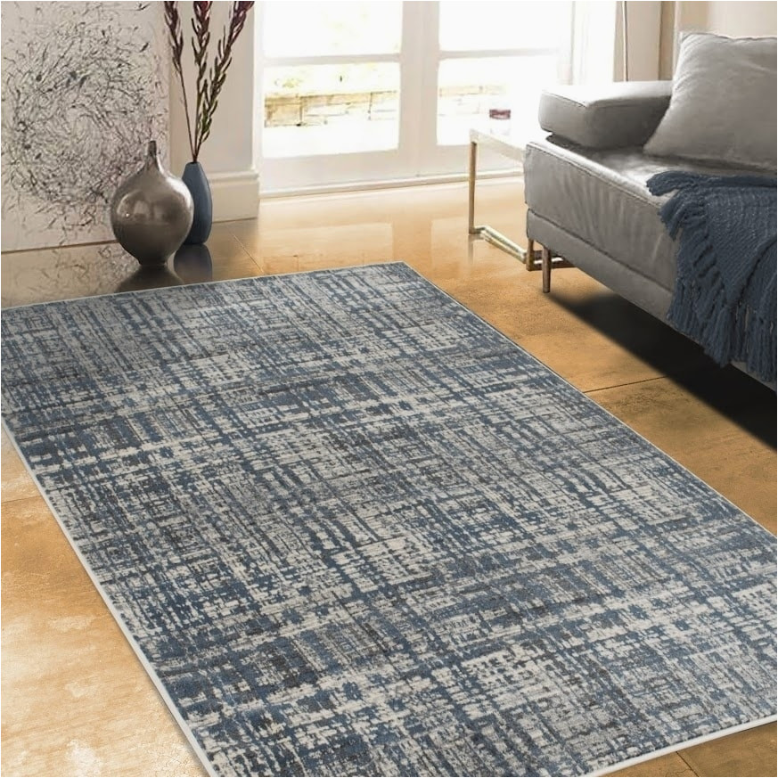 Slate Blue and Cream area Rugs Allstar Rugs Charcoal Grey and Ivory Rectangular Accent area Rug with Slate Blue Abstract Intersecting Line Design – 7′ 6″x9′ 8″