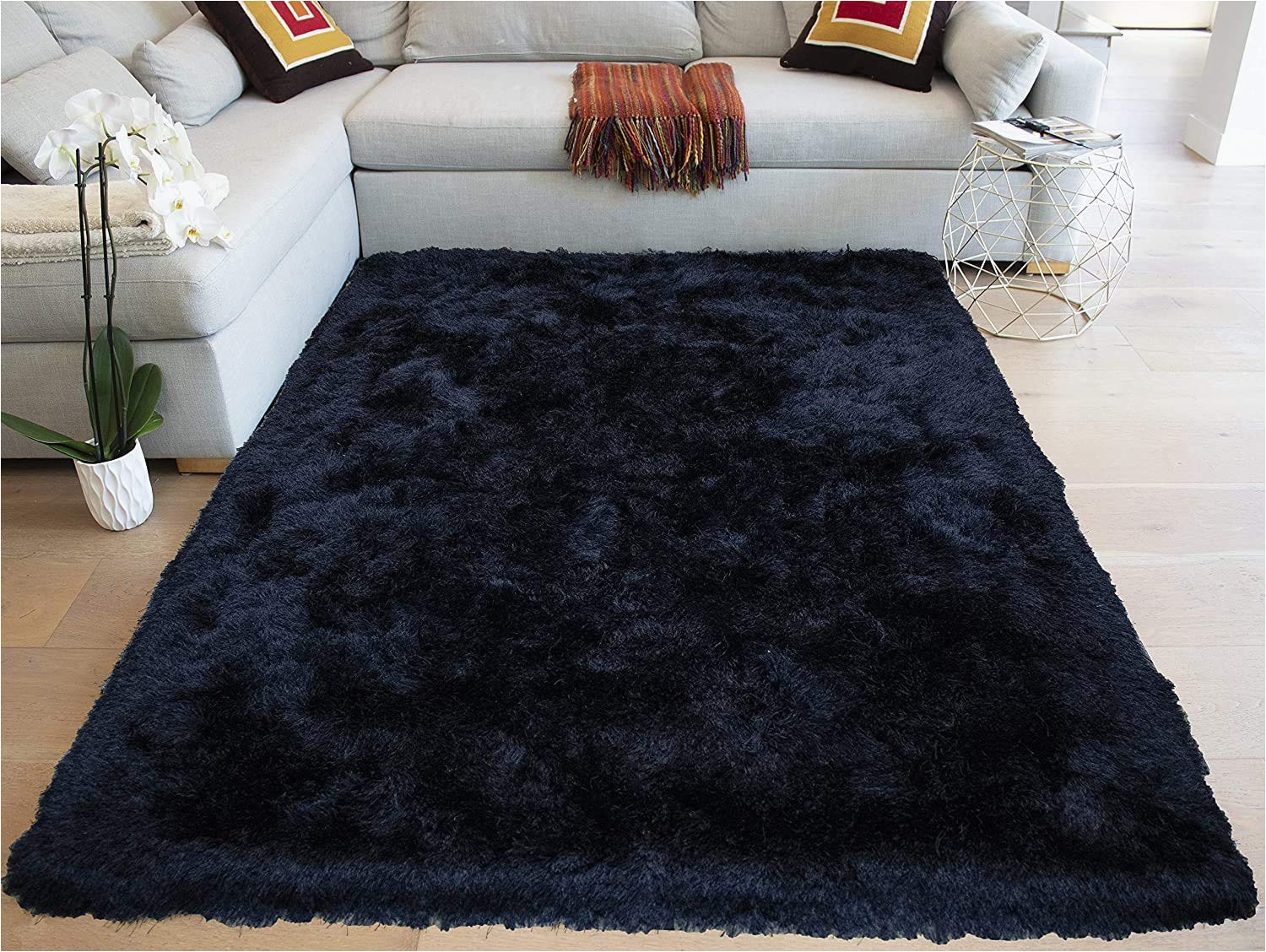 Solid Black area Rug 8×10 8×10 Feet Black Crow Dark Night Color area Rug Carpet Rug solid soft Plush Pile Shag Shaggy Fuzzy Furry Modern Contemporary Decorative Designer …