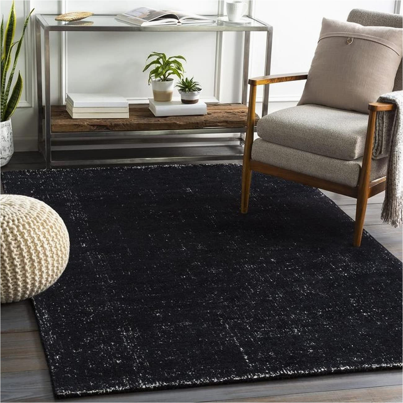 Solid Black area Rug 8×10 Mark&day area Rugs, 8×10 Giles solid and Border Black area Rug, Black / Beige Carpet for Living Room, Bedroom or Kitchen (8′ X 10′)