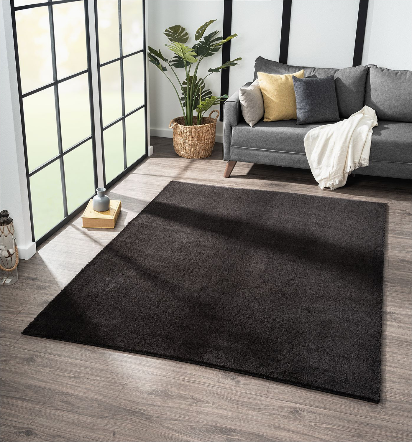 Solid Black area Rug 8×10 Prime Shaggy Rug High-pile Rug Carpet Livingroom Bedroom Rug Trendy Rugs and Carpets Available In Grey Nugat Anthracite Red Brown Beige Copper Purple …