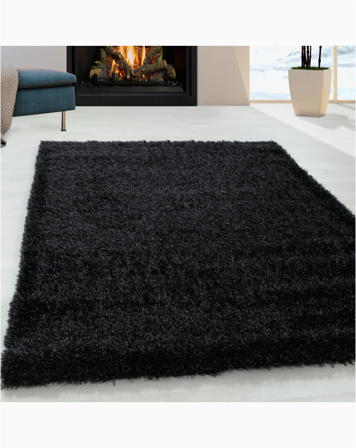 Solid Black area Rug 8×10 Shaggy Living Room Shag Pile Rug Luster Yarn solid Black