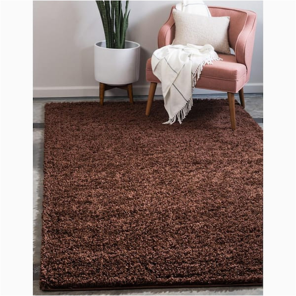 Solid Chocolate Brown area Rug Reviews for Unique Loom solid Shag Chocolate Brown 7 Ft. X 10 Ft …