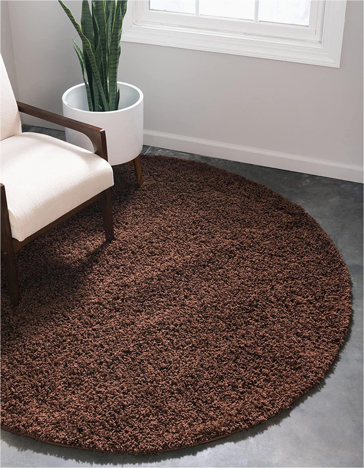 Solid Chocolate Brown area Rug Unique Loom solo solid Shag Collection Modern area Rug_shg001, 5 …