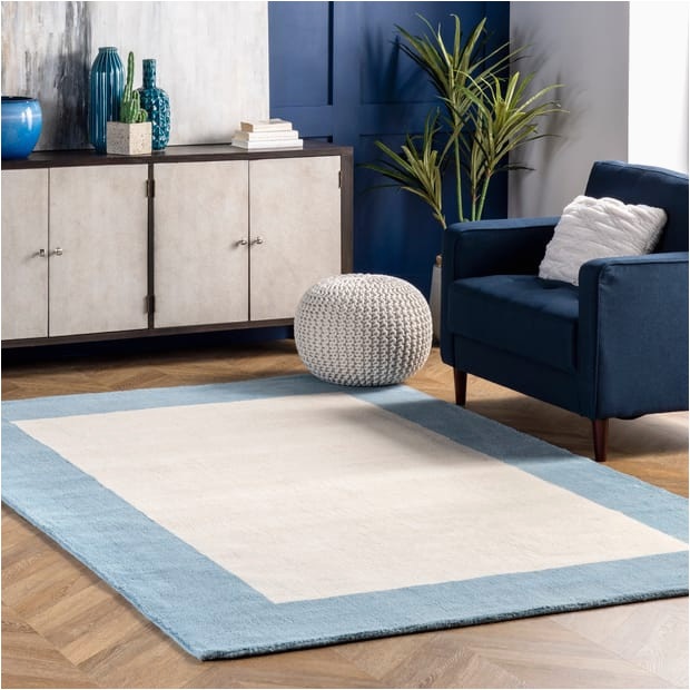 Solid Color area Rugs with Borders Baby Blue solid Border area Rug