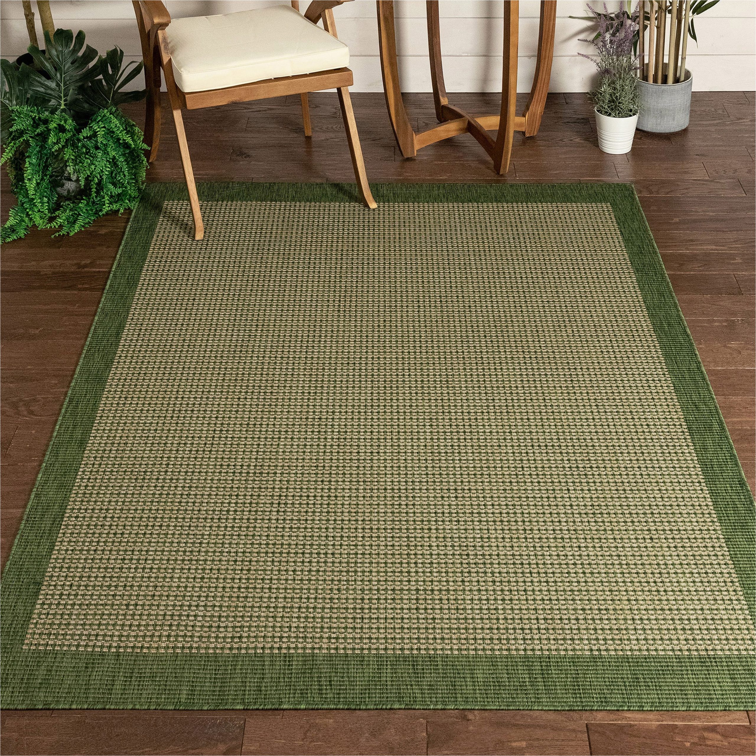 Solid Color area Rugs with Borders Well Woven Woden Green Indoor/outdoor Flat Weave Pile solid Color Border Pattern area Rug 5×7 (5’3″ X 7’3″)