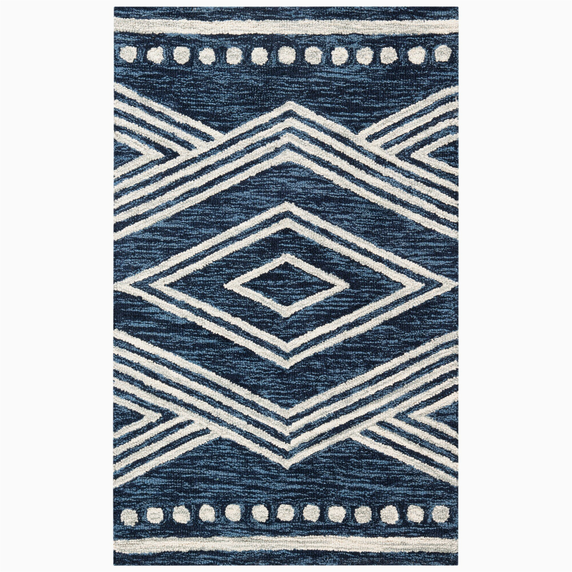 Vedika Blue orange area Rug Vedika southwestern Handmade Tufted Wool Navy/ivory area Rug