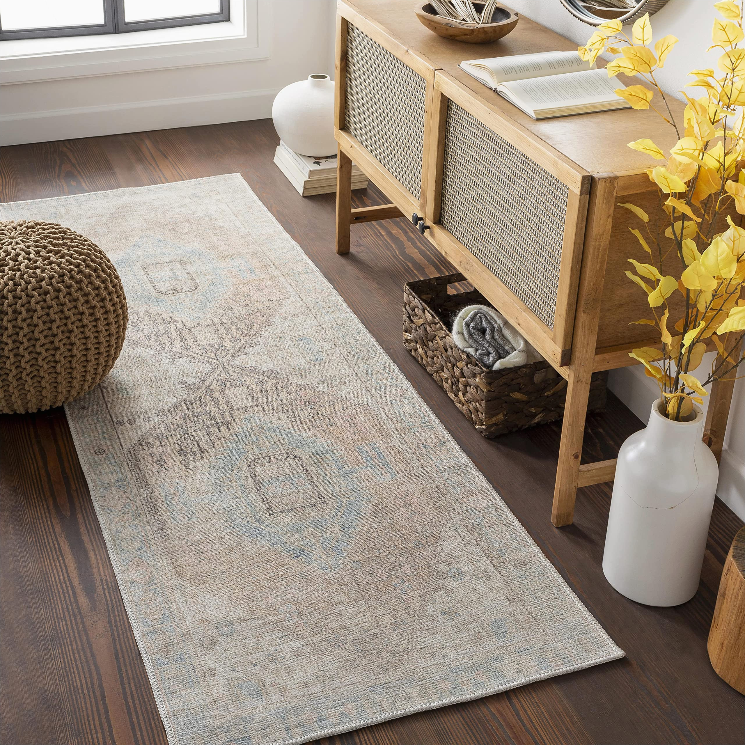 2 X 8 Runner area Rugs Mark&day Washable area Rugs, 2×8 Oak Lawn Traditional Tan Runner area Rug, Blue Beige Brown Carpet for Hallway, Bedroom or Kitchen (2’7″ X 7’3″, …