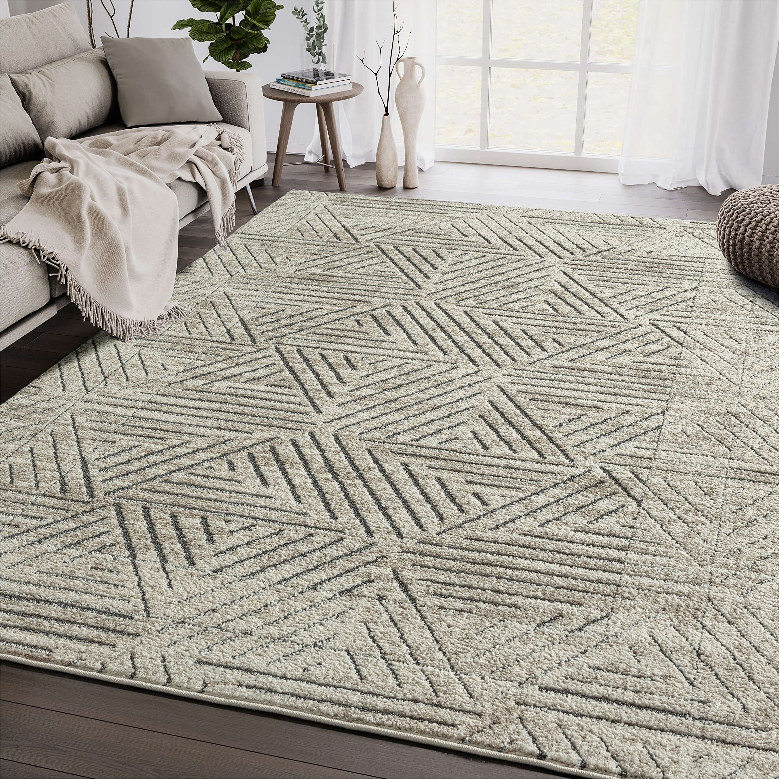 Area Rugs Beige and Gray Contemporary Cream & Grey Geometric area Rug – Non-shed Abani Rugs Modern Beige Triangle Pattern 4′ X 6′ Living Room Carpet