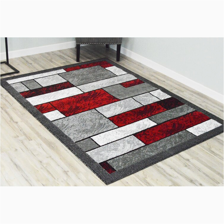 Cherine Modern Gray Red White area Rug Abstract Red area Rug