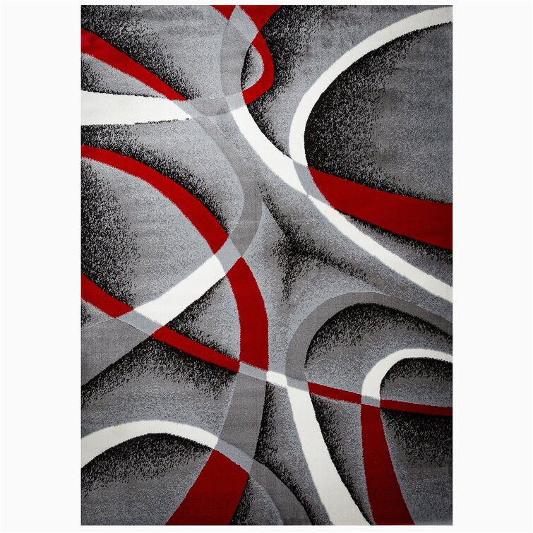 Cherine Modern Gray Red White area Rug Bissen Machine Woven Performance Gray/red Rug