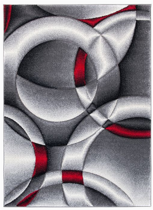 Cherine Modern Gray Red White area Rug Sumatra Teppich Kurzflor 3d Effekt Grau Rot Kreise Modern