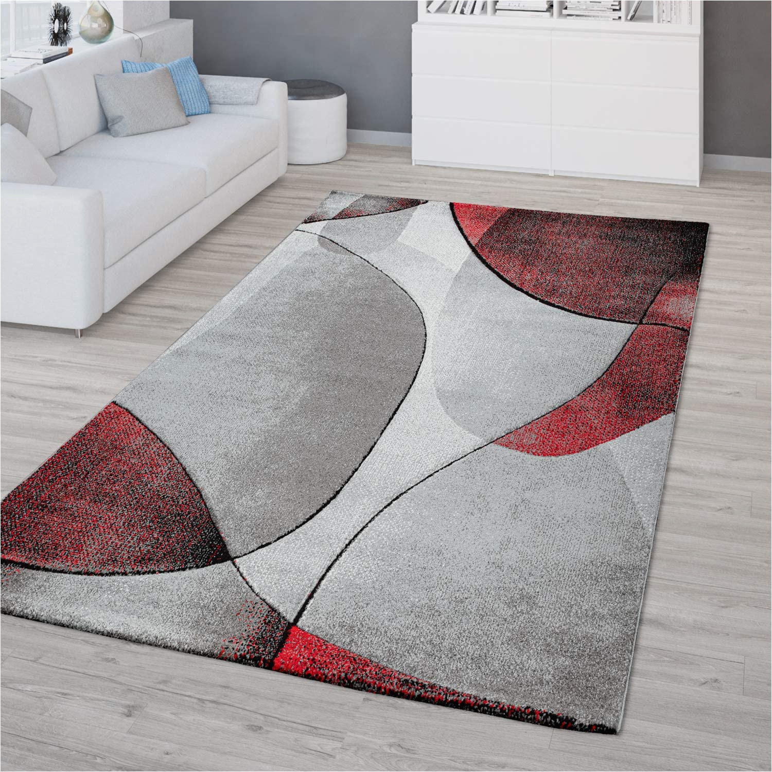 Cherine Modern Gray Red White area Rug Tt Home Living Room Rug 3d Look Short Pile Geometric Design Modern Red Grey Size: 60 X 100 Cm