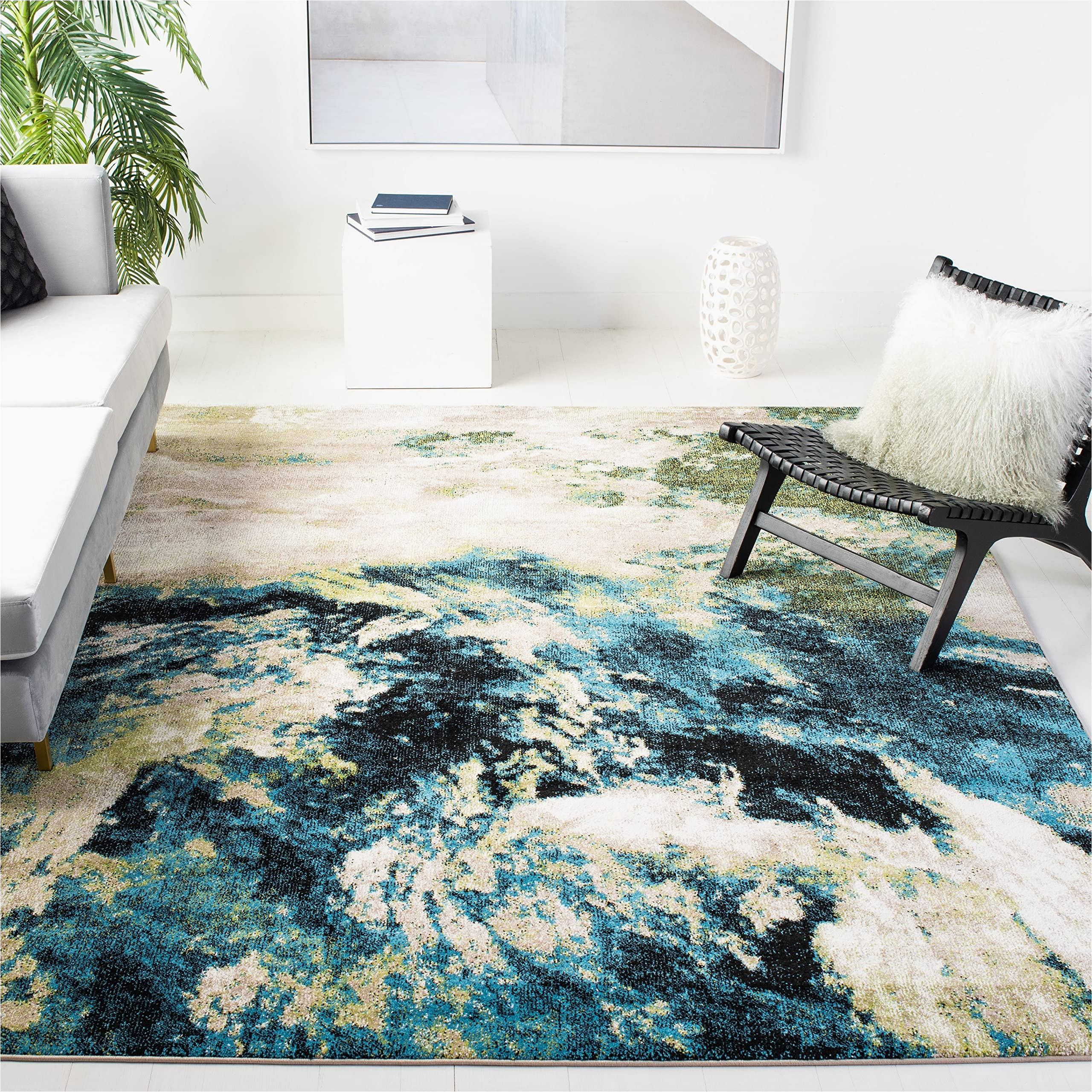 Large area Rugs 10 X 16 Safavieh Glacier Collection 8′ X 10′ Blue/multi Gla123b Modern Abstract Non-shedding Living Room Bedroom Dining Home Office area Rug