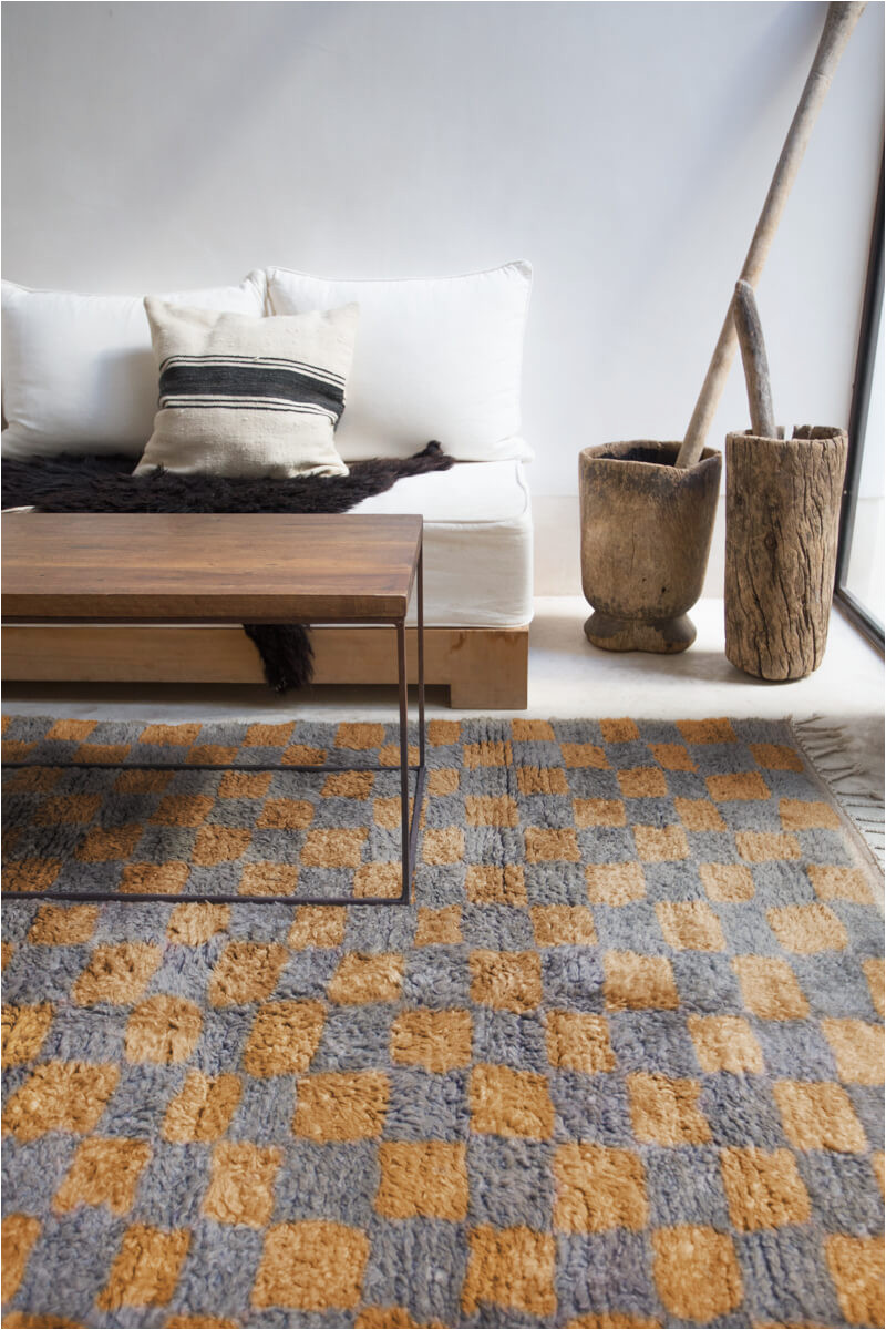 Made to order area Rugs Made-to-order Slate & Turmeric Checkered Moroccan Wool area Rug – Available In 3 Color Combinations