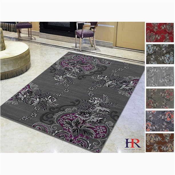 Mauve and Grey area Rugs Handcraft Rugs – Purple/gray/silver/black/abstract area Rug Modern Contemporary Flower-patterned Design