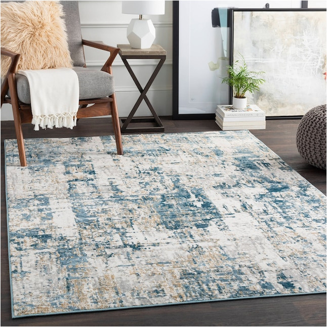 Modern area Rugs 5 X 8 Allen   Roth Lifestyle Performance Quatro 5 X 8 Dark Blue Indoor …