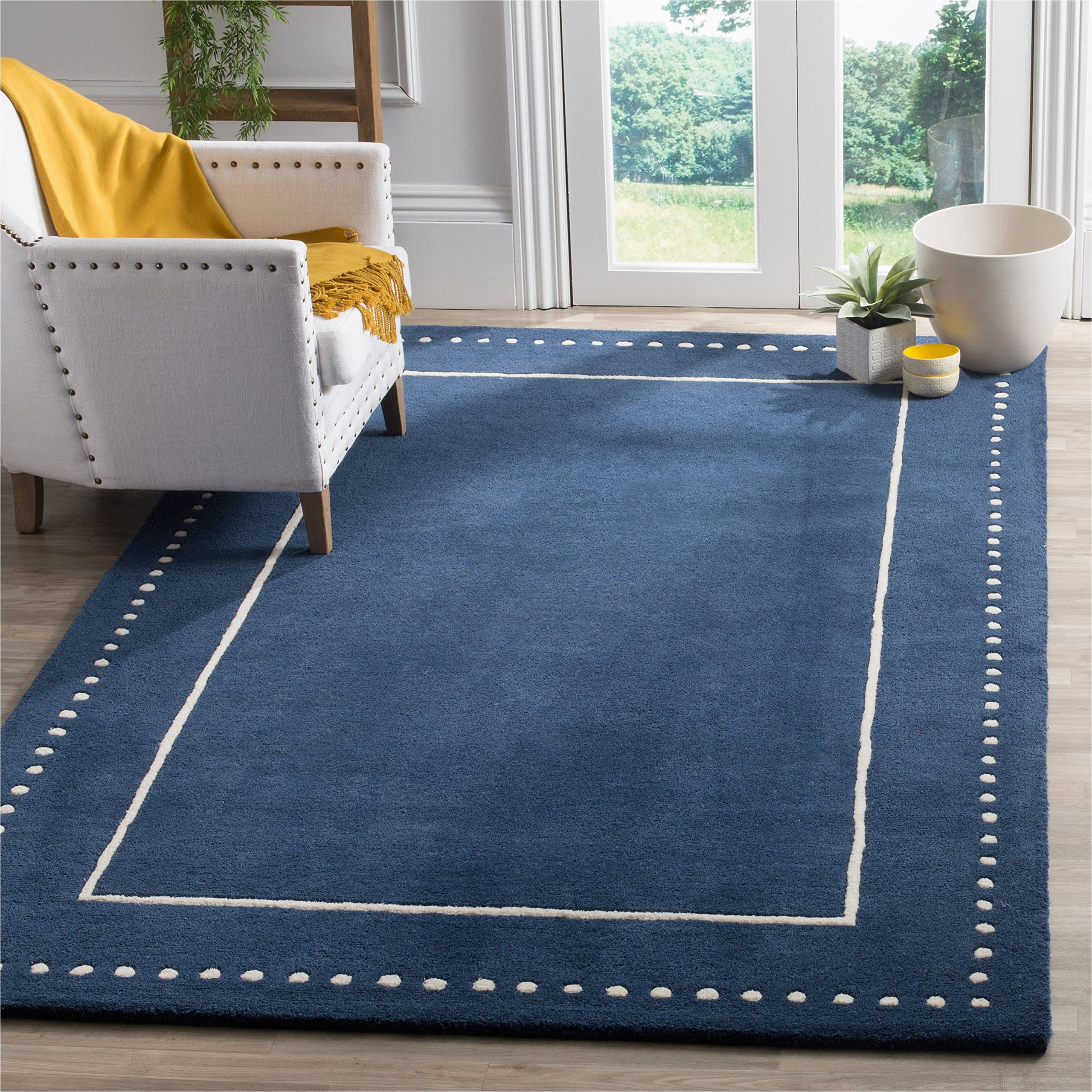 Navy Blue and Ivory area Rug Safavieh Bella Collection 8′ X 10′ Navy Blue/ivory Bel151g Handmade Dotted Border Premium Wool area Rug