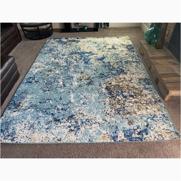 Omie Abstract Modern Turquoise area Rug Porch & Den Modern & Contemporary Accent Polyester Rustic Rug …