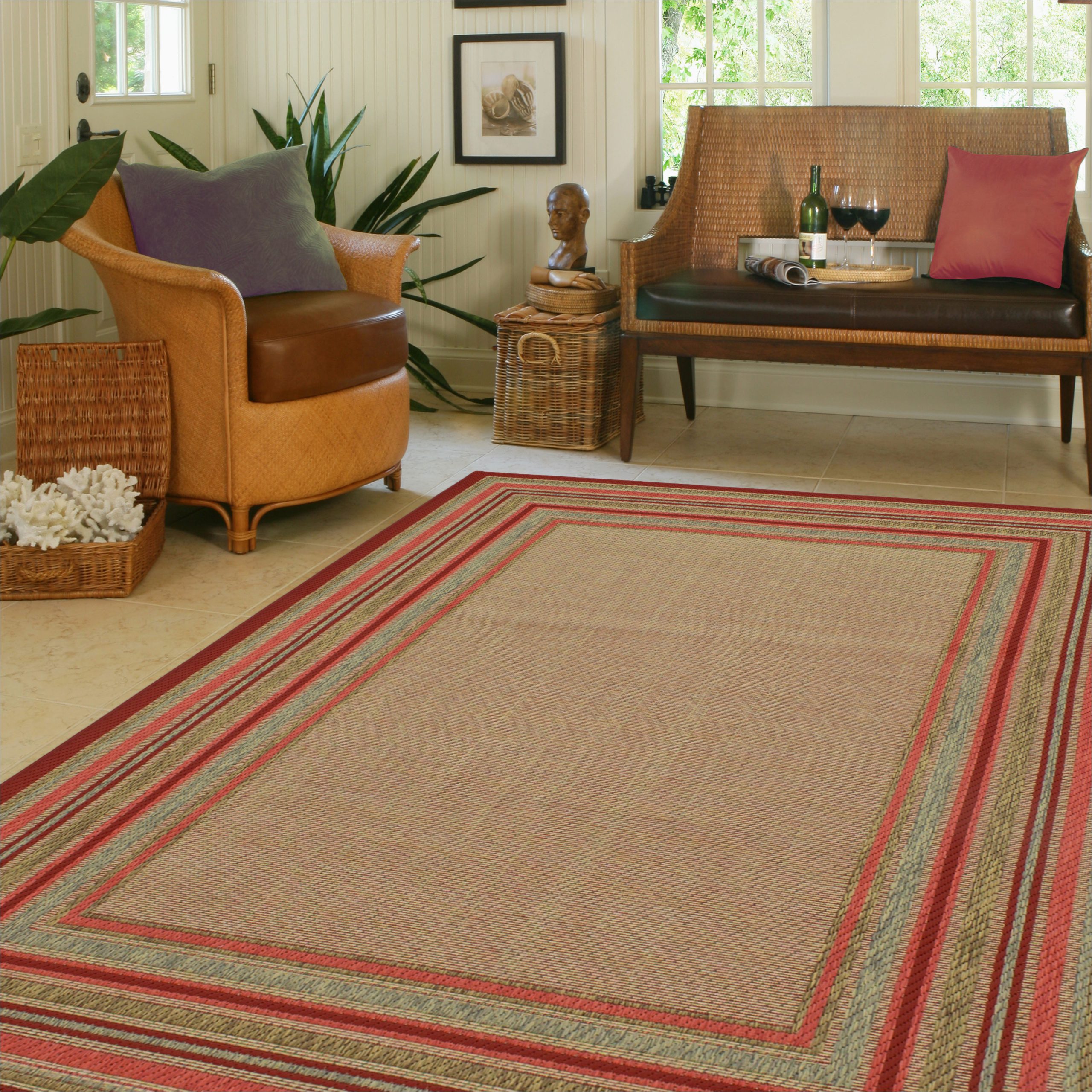 Outdoor area Rugs Near Me Allen   Roth Outdoor 8 X 10 Red Indoor/outdoor Border Mid-century Modern area Rug