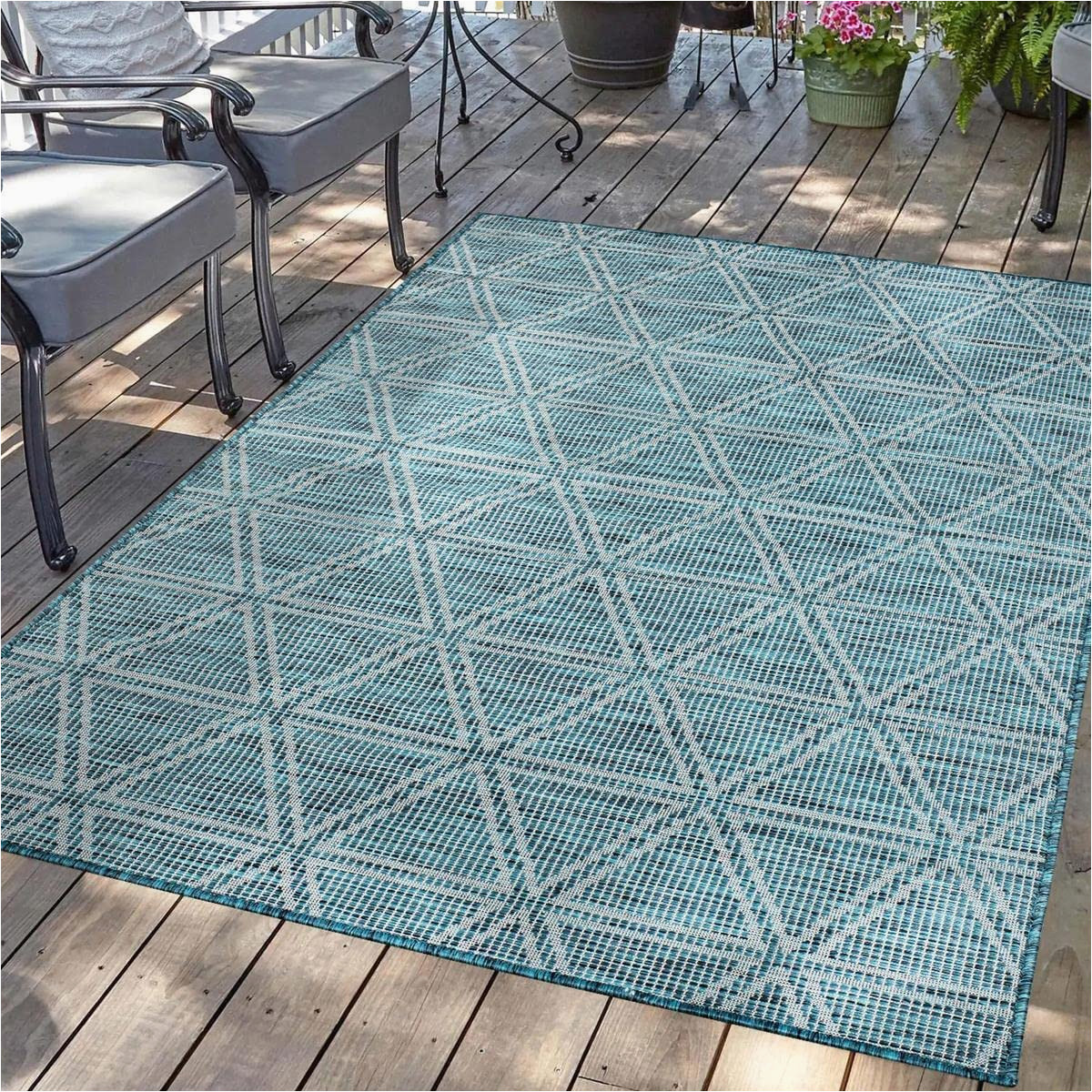 Outdoor area Rugs Near Me Carpet City Outdoor Rug Patio Weatherproof 100 X 200 Cm Balcony Rug Blue Petrol Geometric Pattern Indoor and Outdoor Rugs for Porch, Garden, Kitchen, …