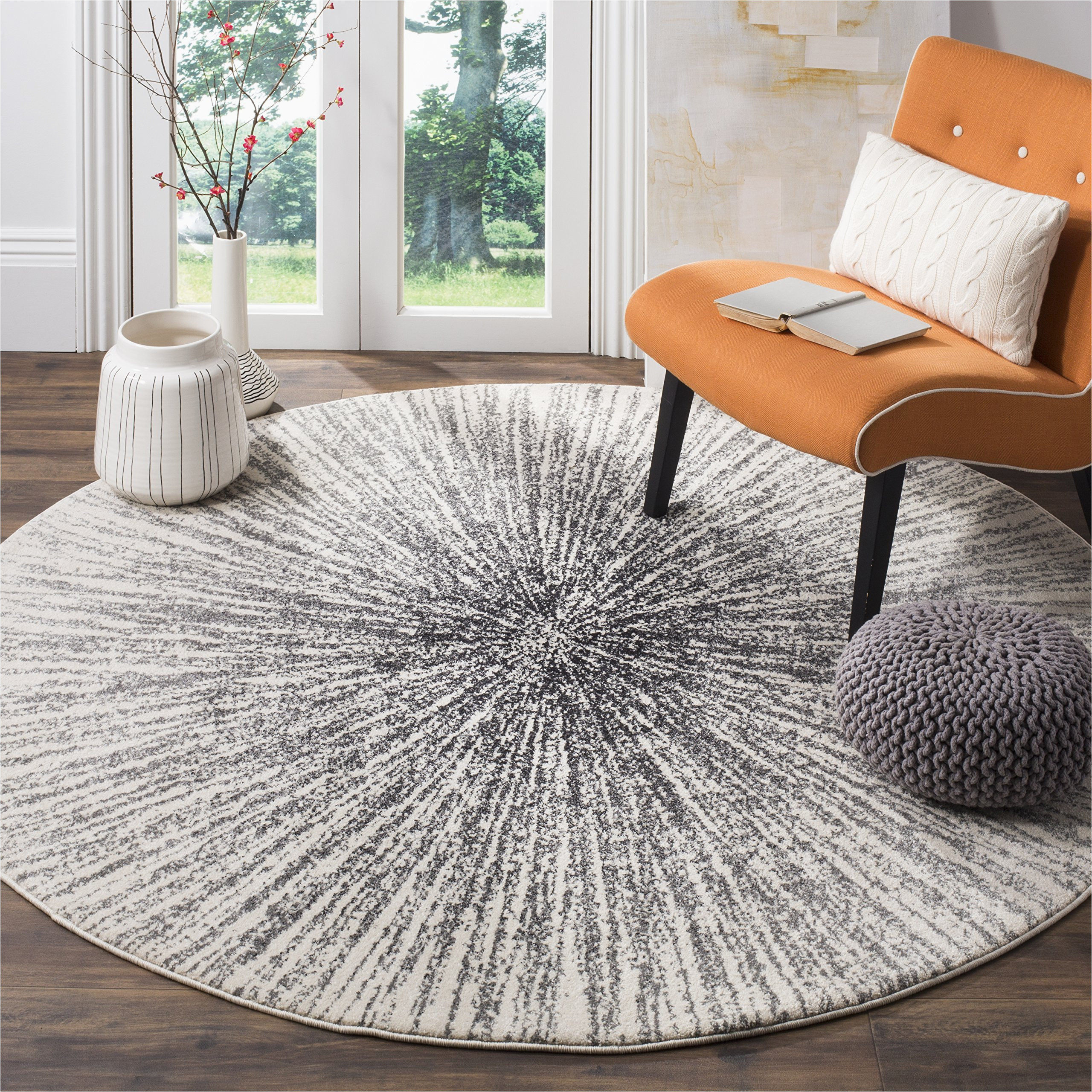 Round area Rugs for Foyer Safavieh Evoke Collection 6’7″ Round Black/ivory Evk228k Abstract Burst Non-shedding Dining Room Entryway Foyer Living Room Bedroom area Rug