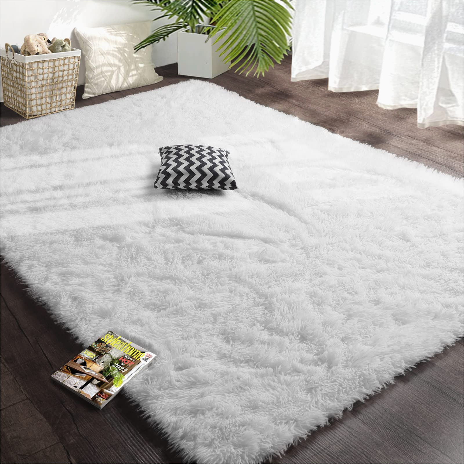 Super Cheap Large area Rugs Amangel White Super soft Rugs for Living Room, 5′ X 7′, Fluffy area Rug for Bedroom, Large Shaggy Plush Rugs for Kids Girls Boys Room, Non-slip Fuzzy …