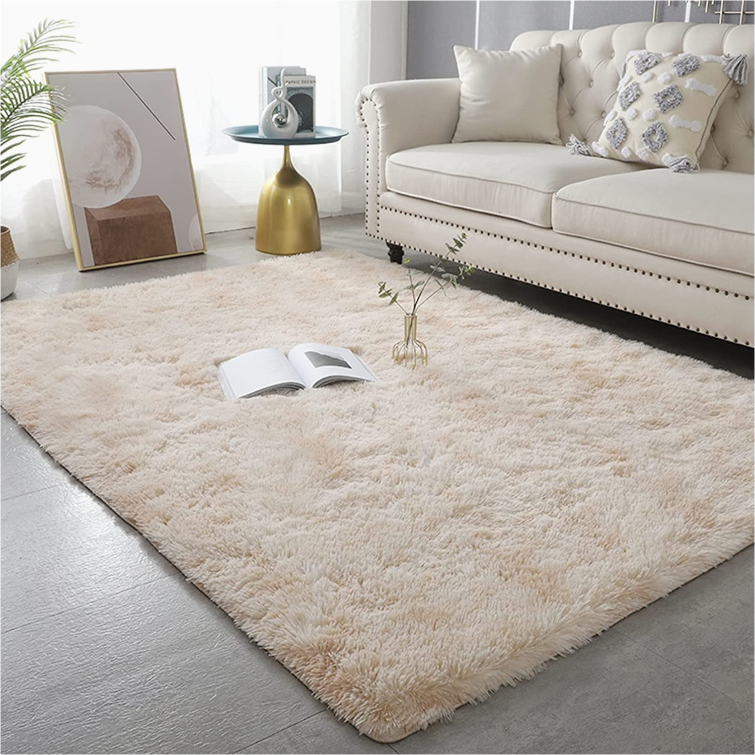 Thick Pile Wool area Rugs Erpeng Carpet 140 X 140 Cm Bedroom Shaggy Wool Bed Rug, Longhair Fur Imitation for Hallway Carpet, Non-slip Underlay, Khaki